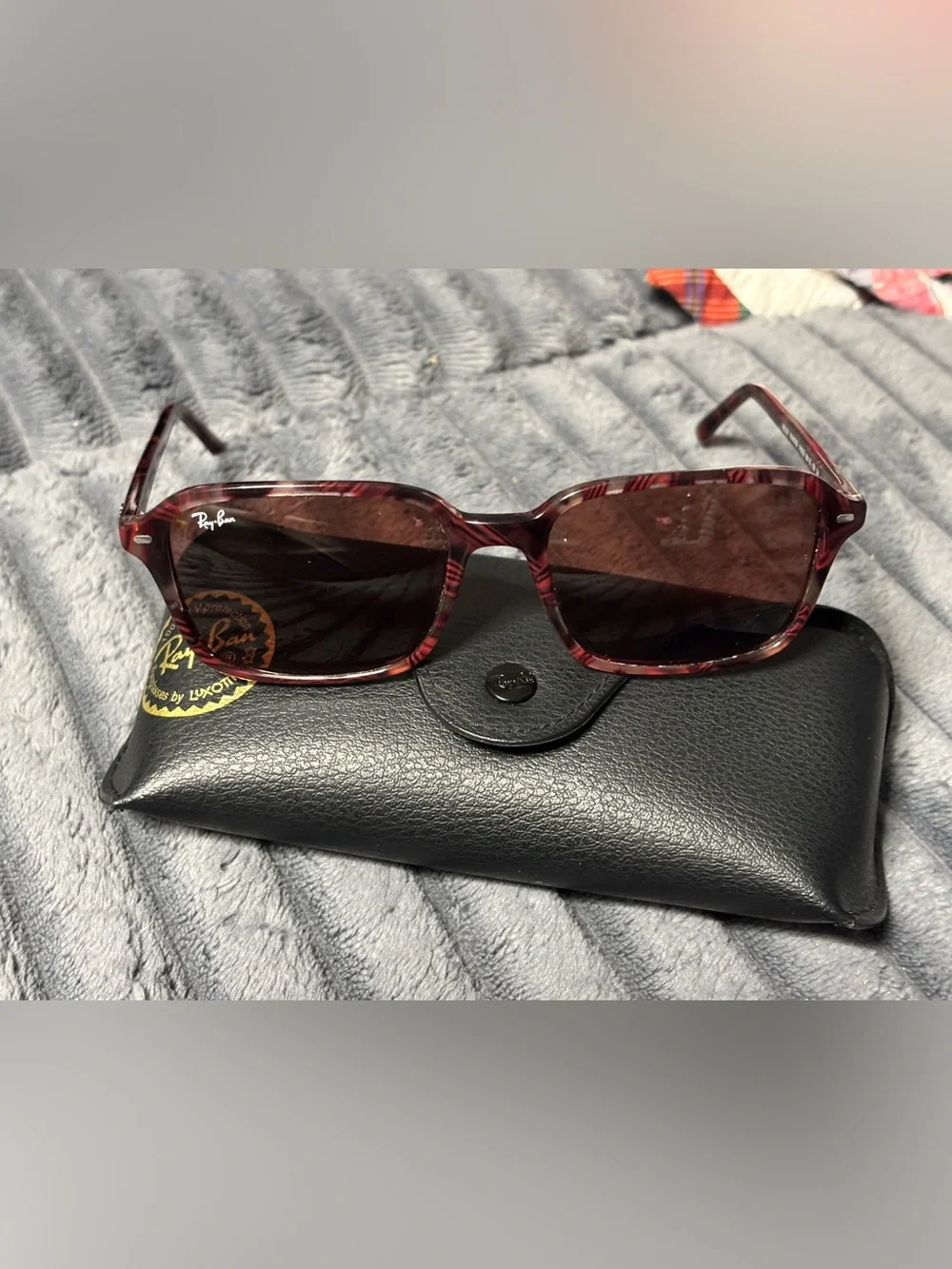 Ray-Ban Burgundy Tortoise Frame Sunglasses with Dark Red Lenses